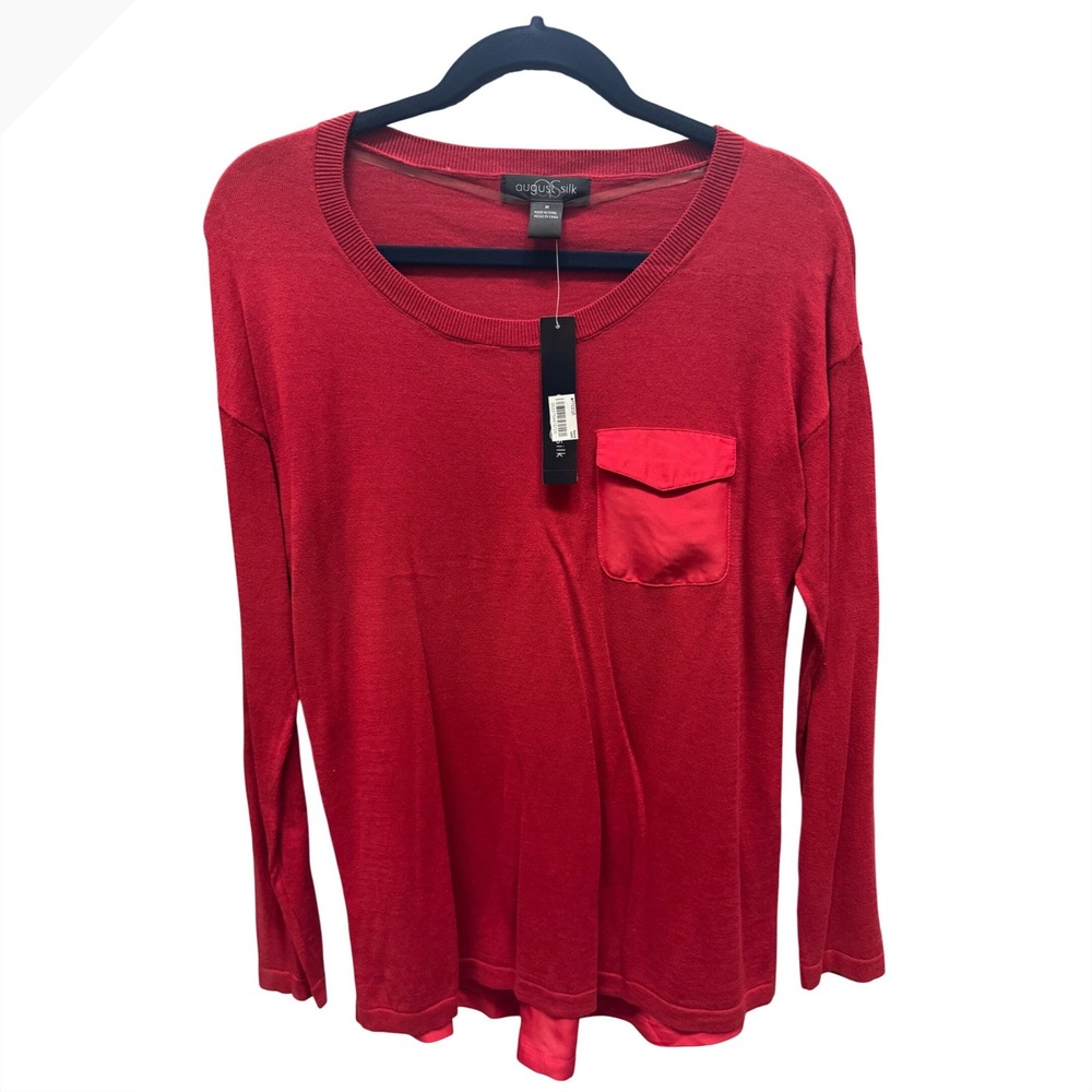 August Silk Red Brick Mixed Media Knit‎ Sweater Top 0745098F Mens Medium NWT